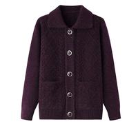 Grandma Middle-Aged And Elderly Women's Knitted Cardigan Sweaters Thick Warm Plus Size Fleece Coat Long Sleeve Tops Outwear(Purple,M)