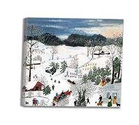 Grandma Moses《Child Making Sleigh》Canvas Painting for Living Room Home Decoration Canvas Wall Art for Bedroom Wall Decor Framed Wall Art Easy to Hang(25x27cm-10x11inch)Framed