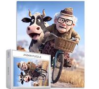 Grandma Riding a Bicycle 1000 Piece Jigsaw Puzzles for Adults Cow Sticking Out Tongue Funny Art Puzzle Challenging Family Activity Games Colorful DIY Craft Puzzle for Home Decor Gifts 50×70cm