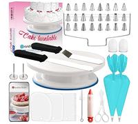 GRANDMA SHARK 11 Inch Cake Turntable & 39 Pc Decorating Kit - Piping Tips, Scrapers, TPU Bags, Flower Nail, Coupler, Icing Pen, Brush, Cutter, Spatula