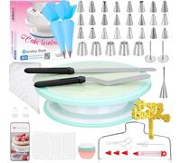 Grandma Shark 190 Pcs Cake Decorating Kit with Cake Turntable, Piping Tips and Icing Bags, Acrylic Cupcake Toppers, Professional Cake Decorating Tools with E-Book for Beginners (Green)