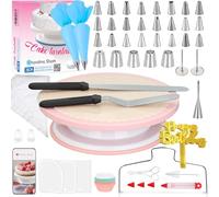 Grandma Shark 190 Pcs Cake Decorating Kit with Cake Turntable, Piping Tips and Icing Bags, Acrylic Cupcake Toppers, Professional Cake Decorating Tools with E-Book for Beginners (Pink)