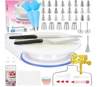 Grandma Shark 190 Pcs Cake Decorating Kit with Cake Turntable, Piping Tips and Icing Bags, Acrylic Cupcake Toppers, Professional Cake Decorating Tools with E-Book for Beginners (White)