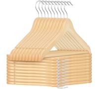 GRANDMA SHARK 20 Pack Wooden Coat Hangers, Strong Wood Hanger, with 360° Hook, Shoulder Notches for Suspenders, Coats, Jackets, Suits（Natural）