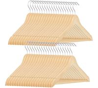 GRANDMA SHARK 40 Pack Wooden Coat Hangers, Strong Wood Hanger, with 360° Hook, Shoulder Notches for Suspenders, Coats, Jackets, Suits（Natural）