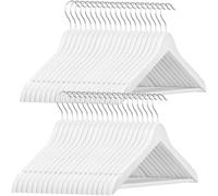 GRANDMA SHARK 40 Pack Wooden Coat Hangers, Strong Wood Hanger, with 360° Hook, Shoulder Notches for Suspenders, Coats, Jackets, Suits（White）