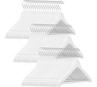GRANDMA SHARK 60 Pack Wooden Coat Hangers, Strong Wood Hanger, with 360° Hook, Shoulder Notches for Suspenders, Coats, Jackets, Suits(White)