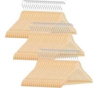 GRANDMA SHARK 60 Pack Wooden Coat Hangers, Strong Wood Hanger, with 360° Hook, Shoulder Notches for Suspenders, Coats, Jackets, Suits（Natural）