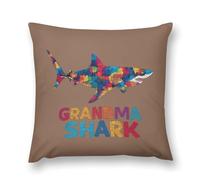 Grandma Shark Autism Awareness Decorative Throw Pillow Soft Square Cushion Cover with Invisible Zipper for Sofa Couch No Insert