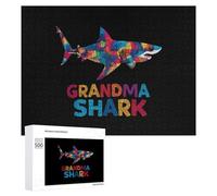 Grandma Shark Autism Awareness Funny Wooden Puzzle Adults Difficult Jigsaw Puzzles with Storage Box for Family Game Birthday Gift