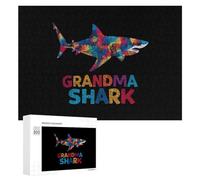 Grandma Shark Autism Awareness Funny Wooden Puzzle Adults Difficult Jigsaw Puzzles with Storage Box for Family Game Birthday Gift