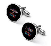 Grandma Shark Autism Awareness Men’s Metal Cufflinks Classic Cufflink Jewelry Gift for Studs Tuxedo Shirts Business Wedding