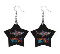 Grandma Shark Autism Awareness Printed Wooden Earrings Pendants Lightweight Dangle Drop Earring Charms Gifts for Women
