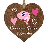 Grandma Shark - Dark Wooden Heart Sign Plaque, Best Grandma Gifts From Grand Daughter, Presents for Grandma, Gift For Grandma, Grandma Gifts, Grandma Presents