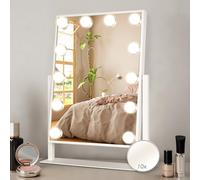GRANDMA SHARK Hollywood Vanity Mirror, Makeup Mirror with 12 Dimmable LED Bulbs, 360°Ratation, 3 Color Lighting Modes, Touch Control, 10X Magnification, Cosmetic Lighted up Mirror For Bedroom