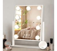 GRANDMA SHARK Hollywood Vanity Mirror, Makeup Mirror with 9 Dimmable LED Bulbs, 360°Ratation, 3 Color Lighting Modes, Touch Control, 10X Magnification, Cosmetic Lighted up Mirror For Bedroom