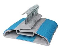 GRANDMA SHARK Non-Slip Plastic Clothes Hangers, Low Profile Hanger with Tie Organizer and 360° Hook for Coats, Jackets and Suits (Blue, 50)