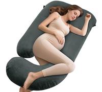 GRANDMA SHARK Pregnancy Pillow, J-shaped Full-Body Pillow with Removable Pillowcase, Supports the Head, Legs, Arms, Abdomen, and Waist of Pregnant Women-Dark Grey