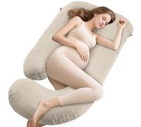 GRANDMA SHARK Pregnancy Pillow, J-shaped Full-Body Pillow with Removable Pillowcase, Supports the Head, Legs, Arms, Abdomen, and Waist of Pregnant Women-Champagne