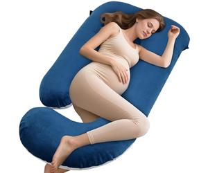 GRANDMA SHARK Pregnancy Pillow, J-shaped Full-Body Pillow with Removable Pillowcase, Supports the Head, Legs, Arms, Abdomen, and Waist of Pregnant Women-Navy Blue Light Grey