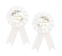 Grandma To Be Tinplate Badge Pin, White Rosette Greenery Grandpa To Be Button Pin, Flower Baby Shower Button Pin for Grandparents, Grandma Brooch Buttons for Gender Reveal/Welcome Baby Party to Wear