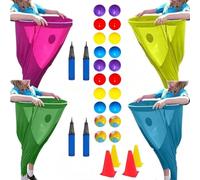 Grandma Trousers Backyard Play Set 4-Piece Large Grandma Trousers Outdoor Game for Adults with 24 Elastic Balls Giant Trousers Outdoor Throwing Game Team Relay Game Party Family Party Backyard Playset