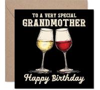 Grandmother Birthday Card - Bday Wine - Happy Birthday Card for Grandmother from Grandson Granddaughter, 145mm Wine Greeting Cards