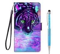 Grandoin Compatible with for Samsung Galaxy Xcover 5 Case, ShockProof PU Leather Flip Cover Wallet Case with Closure Stand Card Holder ID Slot Folio Soft TPU Bumper Protective Skin (Purple Tiger)