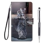 Grandoin Compatible with Samsung Galaxy A03 Core Case, PU Leather Flip Cover Wallet Case with Magnetic Closure Stand Card Holder ID Slot Soft TPU Bumper Protective Phone Cases Cover (Cat Tiger)