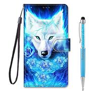 Grandoin Compatible with Samsung Galaxy A03 Core Case, PU Leather Flip Cover Wallet Case with Magnetic Closure Stand Card Holder ID Slot Soft TPU Bumper Protective Phone Cases Cover (Rose Wolf)