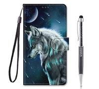 Grandoin Compatible with Xiaomi Poco X3 NFC Case, ShockProof PU Leather Flip Cover Wallet Case with Magnetic Closure Stand Card Holder ID Slot Folio Soft TPU Bumper Protective Skin (Wolf)