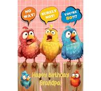Grandpa 80th Birthday Card (Funny Birds Surprised) - Gift Idea Greeting Blank Inside Envelope Included UK