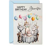 Grandpa Birthday Card, Pawsome Party Cats Balloons