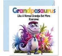Grandpa Birthday Card - Roarsome Grandpasaurus - Happy Birthday Card for Grandpa from Grandson Granddaughter, 145mm Dinosaur Bday Greeting Cards