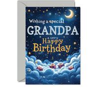 Grandpa Birthday Card - Starry Night Moon Clouds - Happy Birthday Card for Grandpa from Grandson Granddaughter, A5 Male Bday Greeting Cards
