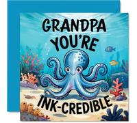 Grandpa Birthday Card - Youre Ink Credible - Happy Birthday Card for Grandpa from Grandson Granddaughter, 145mm Underwater Sea Life Illustration Bday Greeting Cards