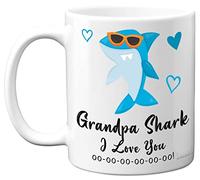 Grandpa Birthday Mug - Grandpa Shark - Grandpa Birthday Gift from Granddaughter Grandson, Happy Birthday Grandpa from Toddler Grandchild, Christmas Tea Coffee 11oz Ceramic Dishwasher Safe Mugs Cup