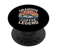 Grandpa Fish Coffee Legend Retro Fishing Sunrise PopSockets Adhesive PopGrip