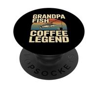 Grandpa Fish Coffee Legend Retro Fishing Sunrise PopSockets Adhesive PopGrip
