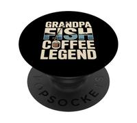 Grandpa Fish Coffee Legend Retro Fishing Sunrise PopSockets Adhesive PopGrip