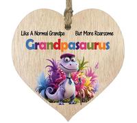 Grandpa Gifts - Roarsome Grandpasaurus Wooden Heart Plaque - Happy Birthday Gifts for Grandpa from Grandson Granddaughter, Dinosaur Father's Day Presents, Light Wood Sign Keepsake