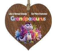 Grandpa Gifts - Roarsome Grandpasaurus Wooden Heart Plaque - Happy Birthday Gifts for Grandpa from Grandson Granddaughter, Dinosaur Father's Day Presents, Dark Wood Sign Keepsake