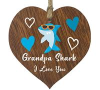 Grandpa Shark, Dark Wooden Heart Sign Plaque