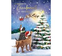 Grandparents Christmas Card - Wonderful Grandparents - Dogs Watching Santa - Festive Tree Design - Special Finish - Made in the UK - Eco-Friendly