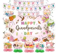 Grandparents Day Party Decorations,Include Banner,Hanging Swirls,Background and Honeycomb Centerpieces for Best Grandpa and Grandma Ever Party Decorations Supplies.