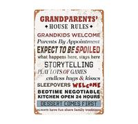 Grandparents House Rules Tin Sign - Vintage Family Wall Art, Funny Gift For Nana & Papa