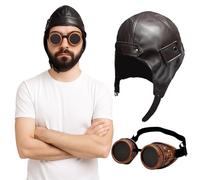 Grandpa's Aviator goggles And Pilot Helmet Great Escape Costume - Unisex Mens Womens Biggles Hat & Steampunk Goggles Set Aviator Fancy Dress Kit