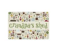 Grandpas Shed Sign - Green Cartoon Gardening Doodles Metal Plaque Plants Garden Present - Wall Decor 28cm x 20cm Gifts for Fathers Day