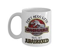 Grandpasaurus Mug Don't Mess With Grandpa You'll Get Jurasskicked Fathers Day Idea for Grandfather From Grandchildren Funny Dinosaur Birthday Present 11 or 15 oz. White Ceramic Coffee Tea Cup for Men