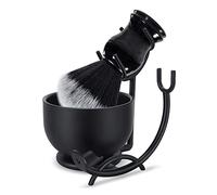 Grandslam Deluxe Shaving Kit for Men, 3 in 1 Shaving Set Includes Shaving Brush, Stainless Steel Shaving Bowl and Razor & Brush Holder, Black Set